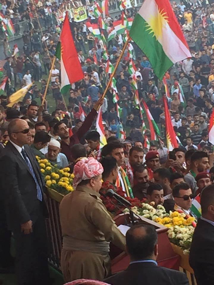 The President of the Kurdistan Region Masoud Barzani addressed thousands of people at the Zakho Stadium, Zakho, Kurdistan Region, Sep. 14, 2017. (Photo: Social Media)